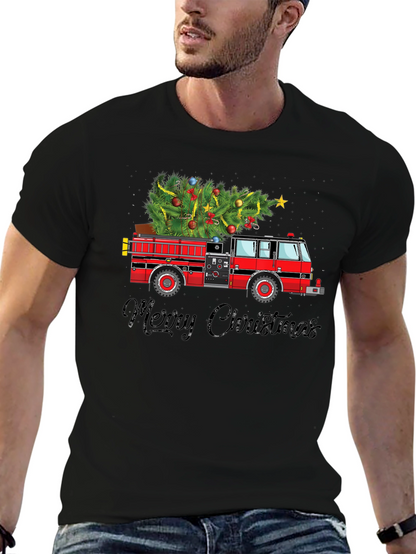 Camiseta Navideña Camión de Bomberos