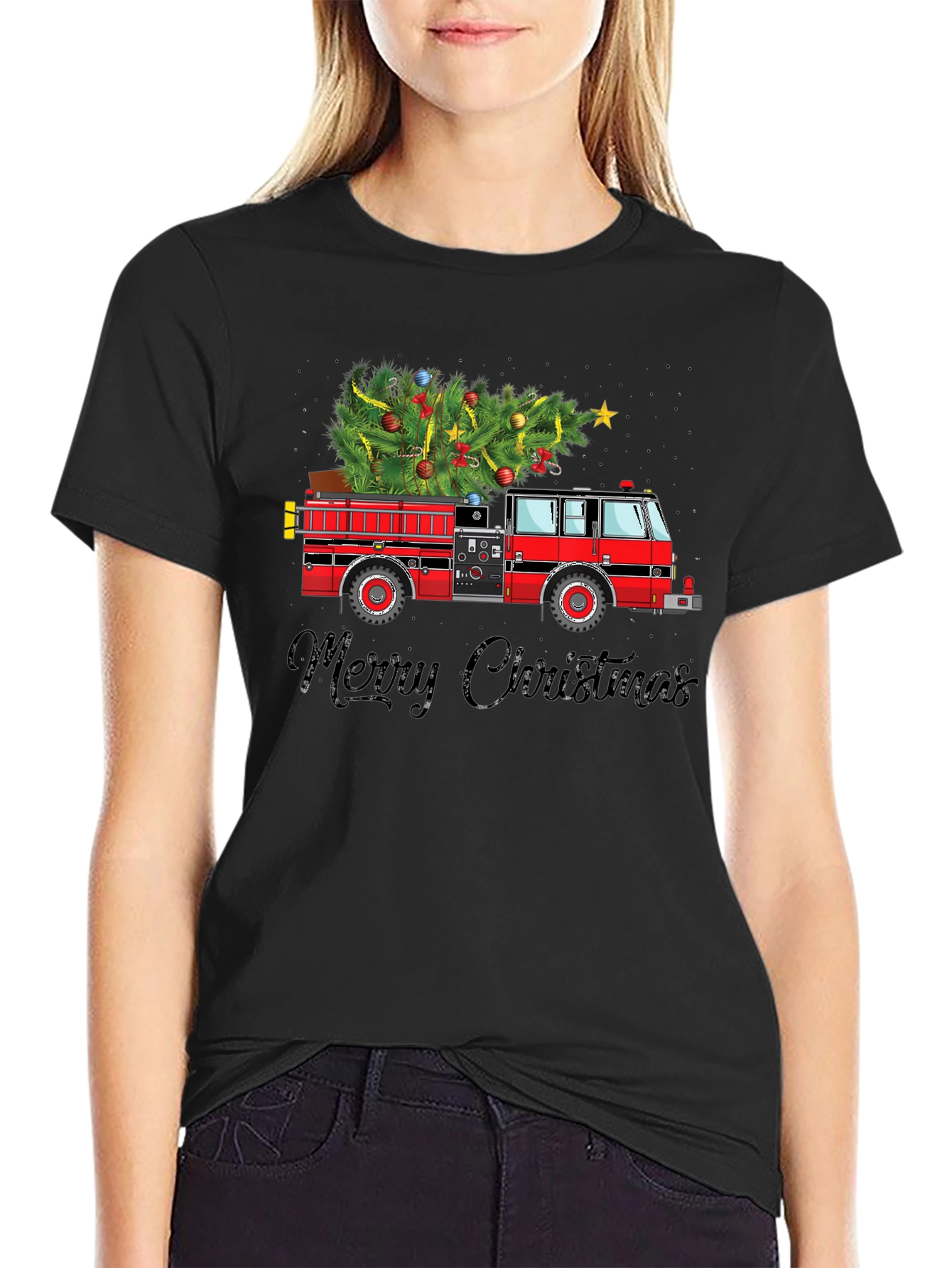 Camiseta Navideña Camión de Bomberos