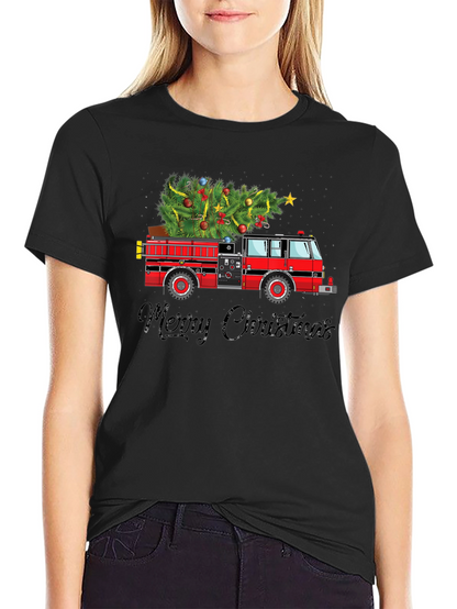 Camiseta Navideña Camión de Bomberos