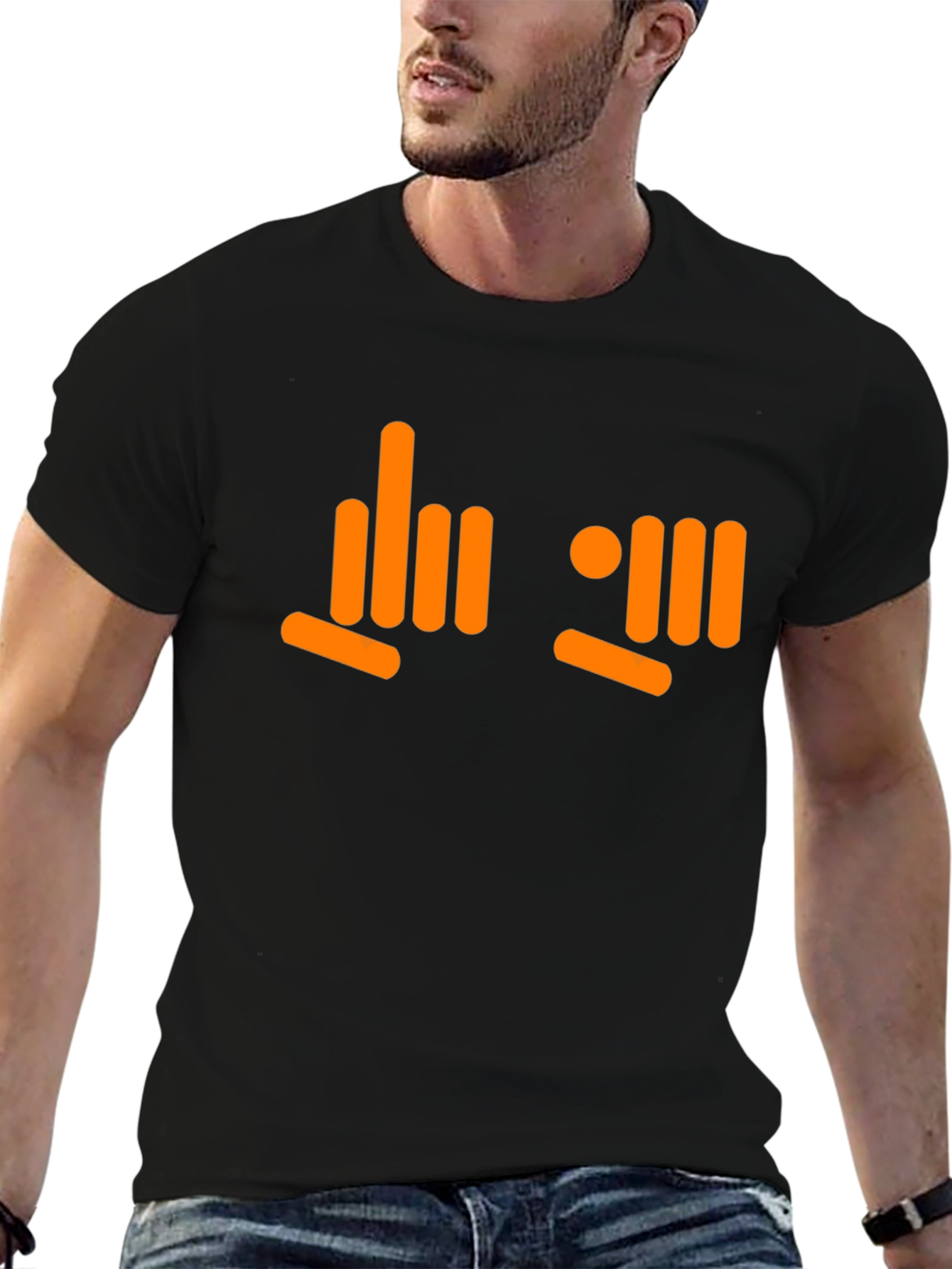 Camiseta Negra con Diseño Gráfico Naranja