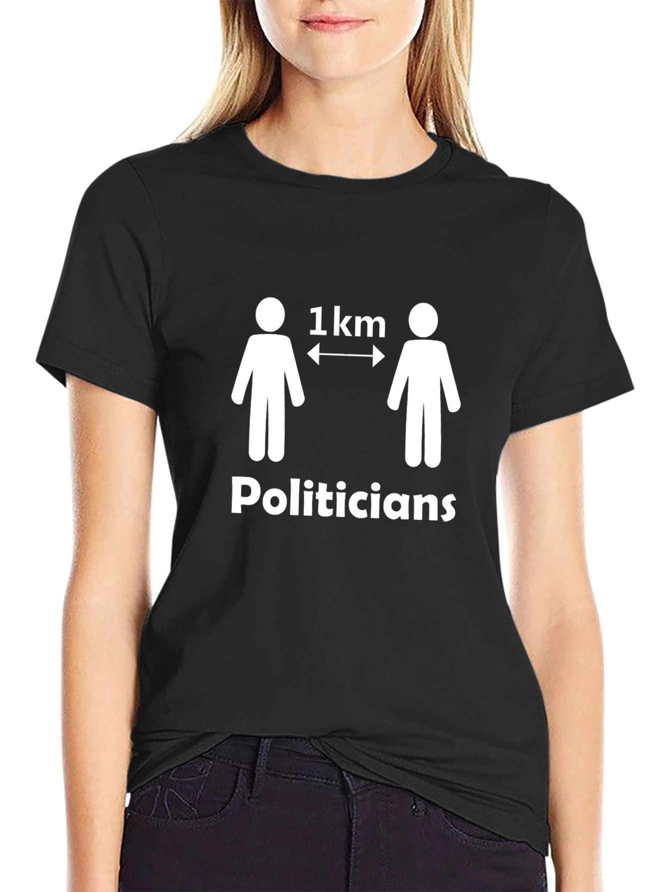 Camiseta Negra Humor Político: Distancia de 1 km