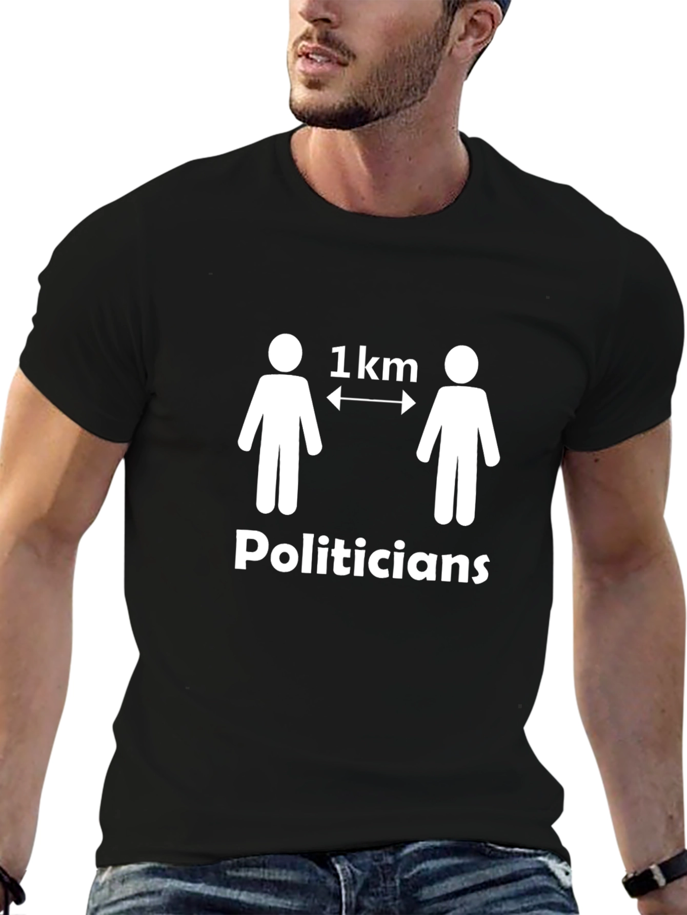 Camiseta Negra Humor Político: Distancia de 1 km