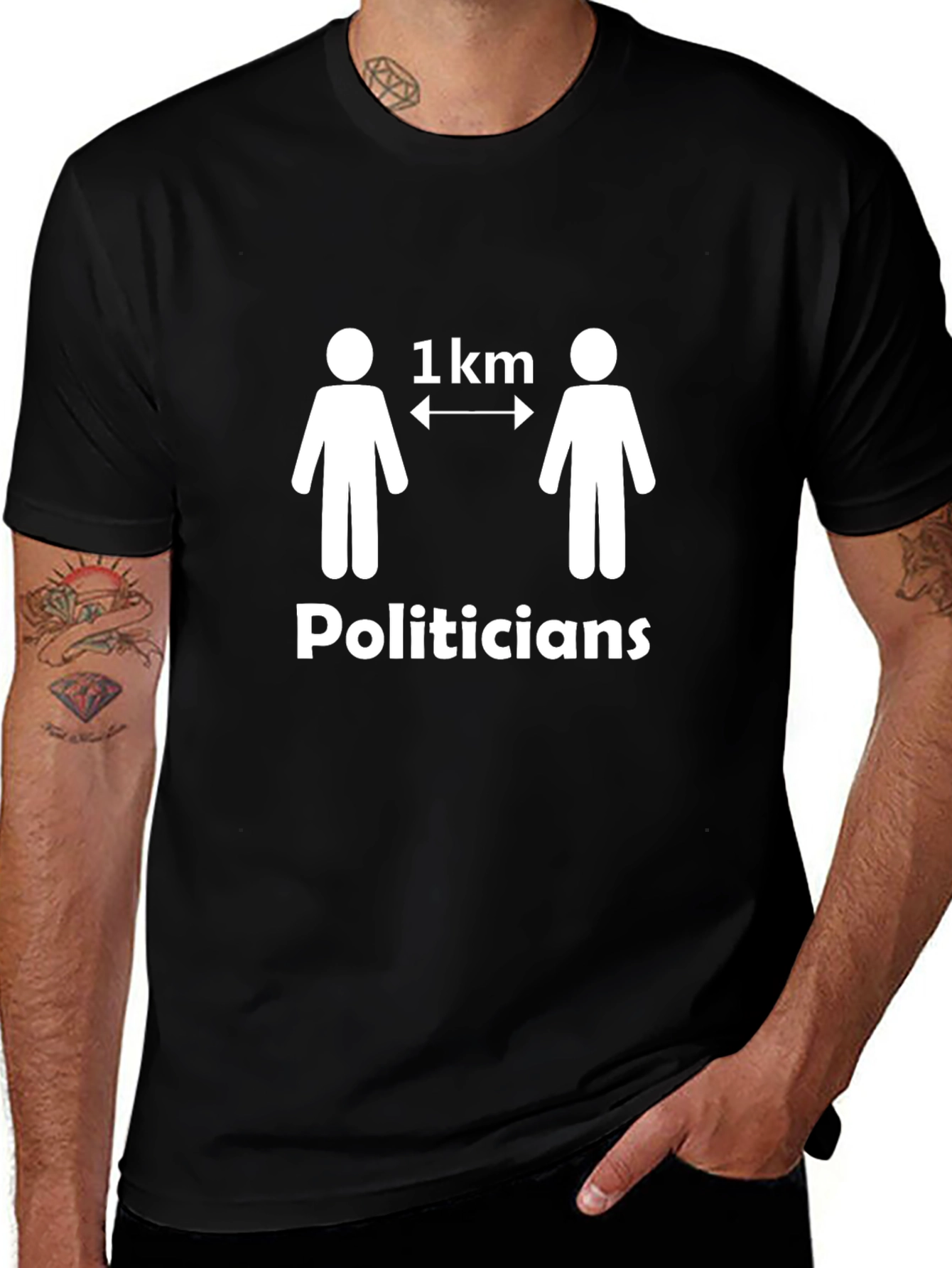 Camiseta Negra Humor Político: Distancia de 1 km