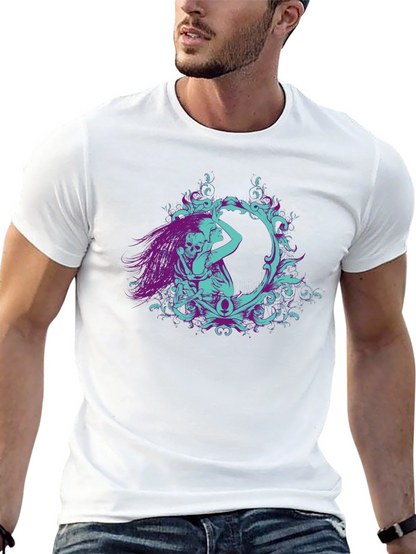 Camiseta Negra con Diseño Artístico de Esqueleto y Mujer