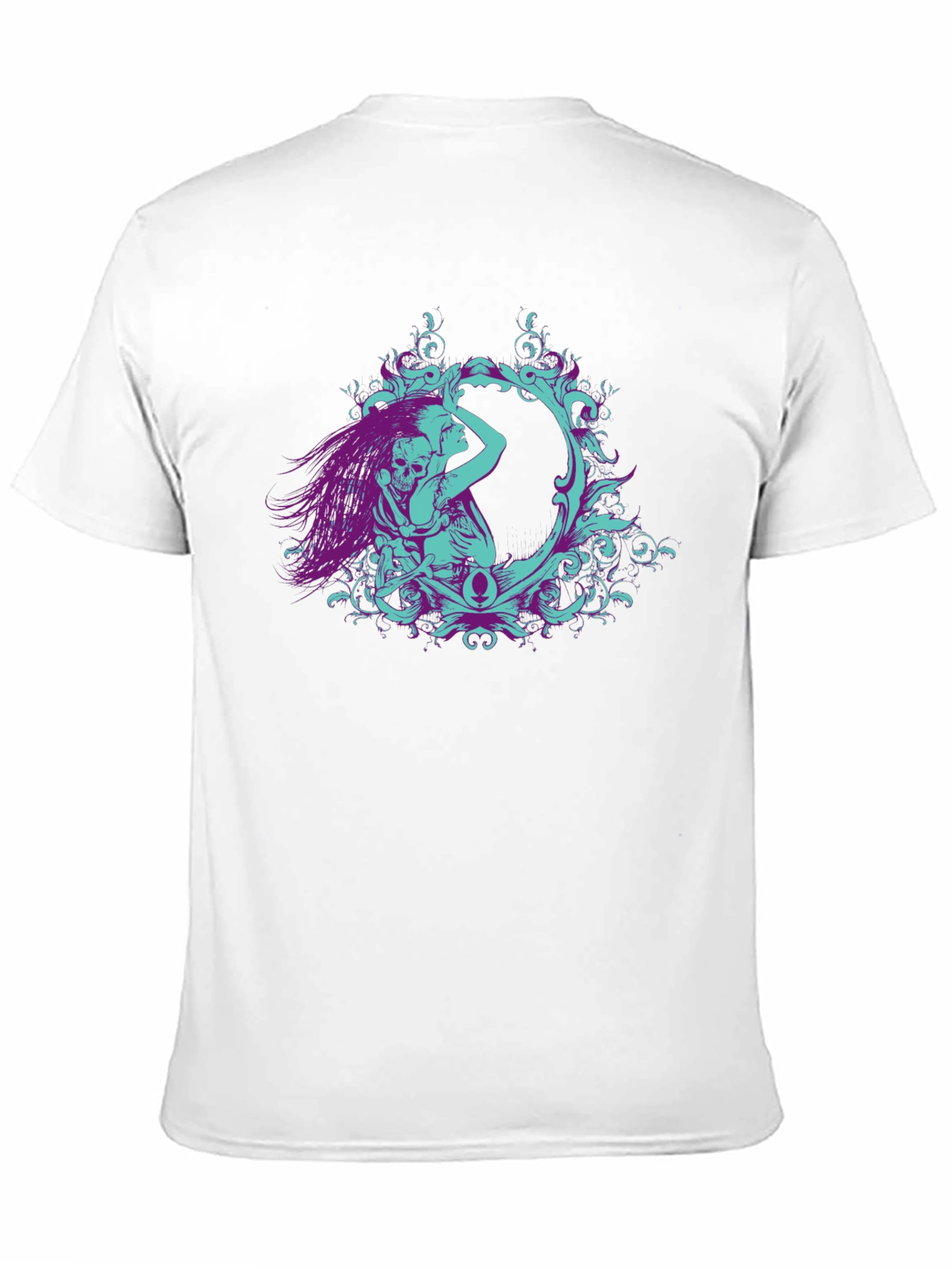 Camiseta Negra con Diseño Artístico de Esqueleto y Mujer