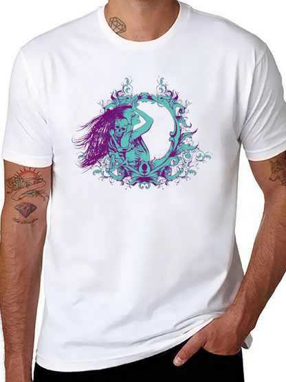 Camiseta Negra con Diseño Artístico de Esqueleto y Mujer