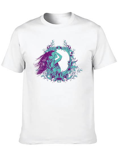 Camiseta Negra con Diseño Artístico de Esqueleto y Mujer