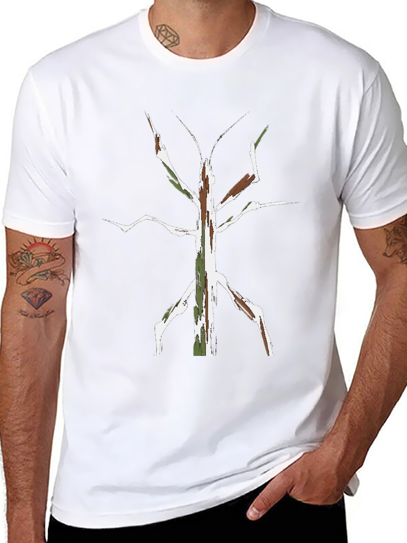 Camiseta Negra con Diseño de Insecto Palo Camuflado