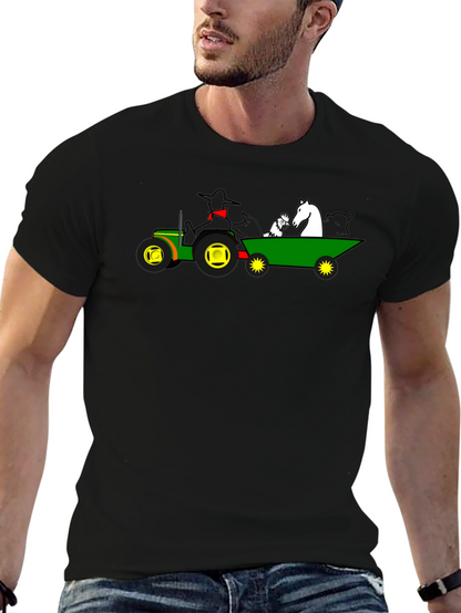Camiseta Negra con Diseño de Tractor y Animales