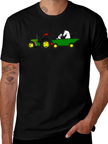 Camiseta Negra con Diseño de Tractor y Animales