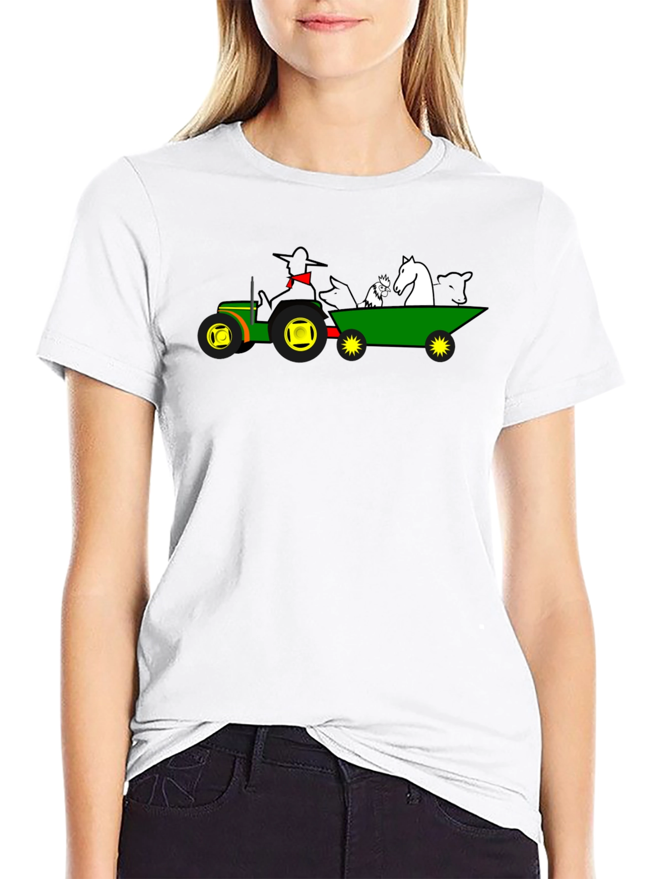 Camiseta Negra con Diseño de Tractor y Animales
