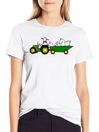 Camiseta Negra con Diseño de Tractor y Animales