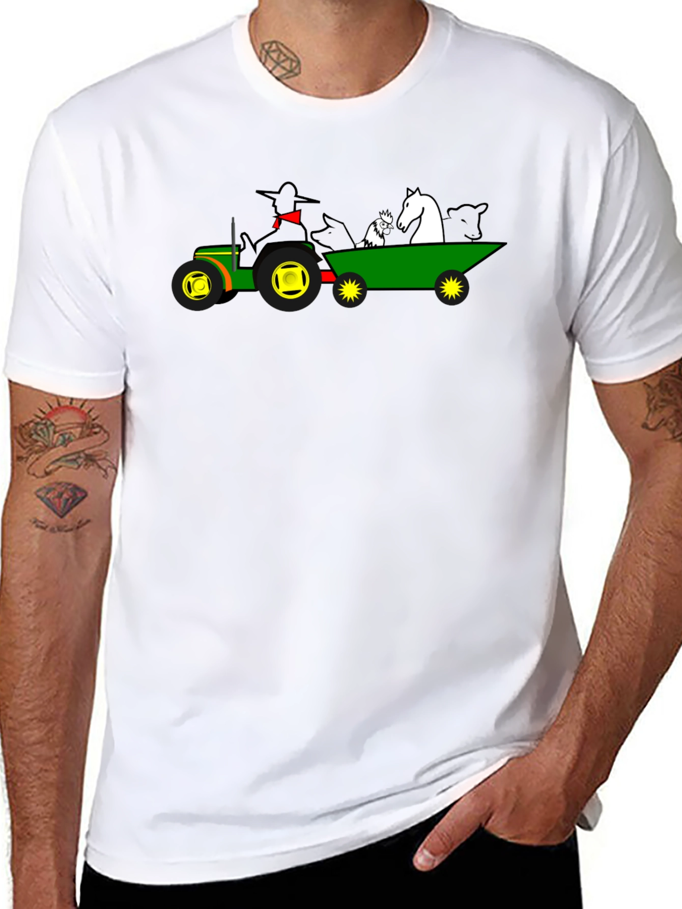 Camiseta Negra con Diseño de Tractor y Animales