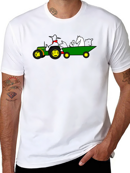 Camiseta Negra con Diseño de Tractor y Animales