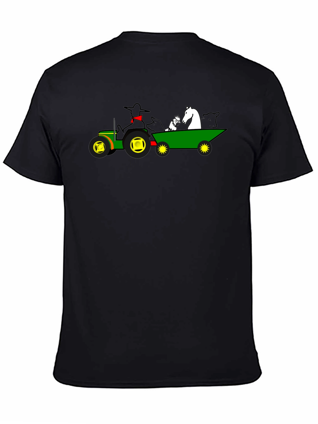 Camiseta Negra con Diseño de Tractor y Animales