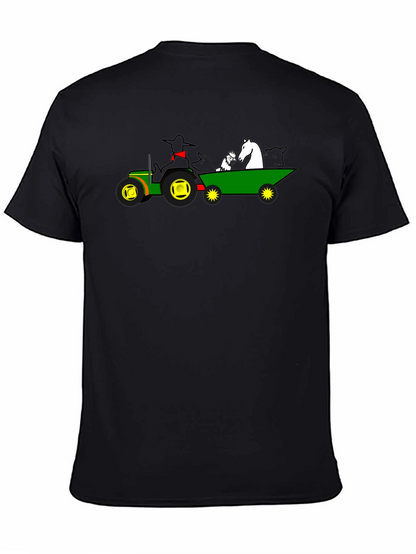Camiseta Negra con Diseño de Tractor y Animales