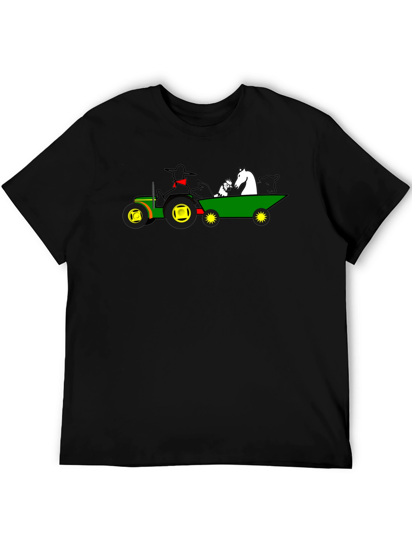 Camiseta Negra con Diseño de Tractor y Animales