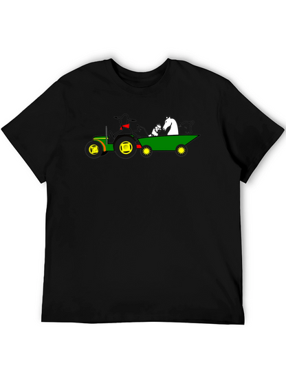 Camiseta Negra con Diseño de Tractor y Animales
