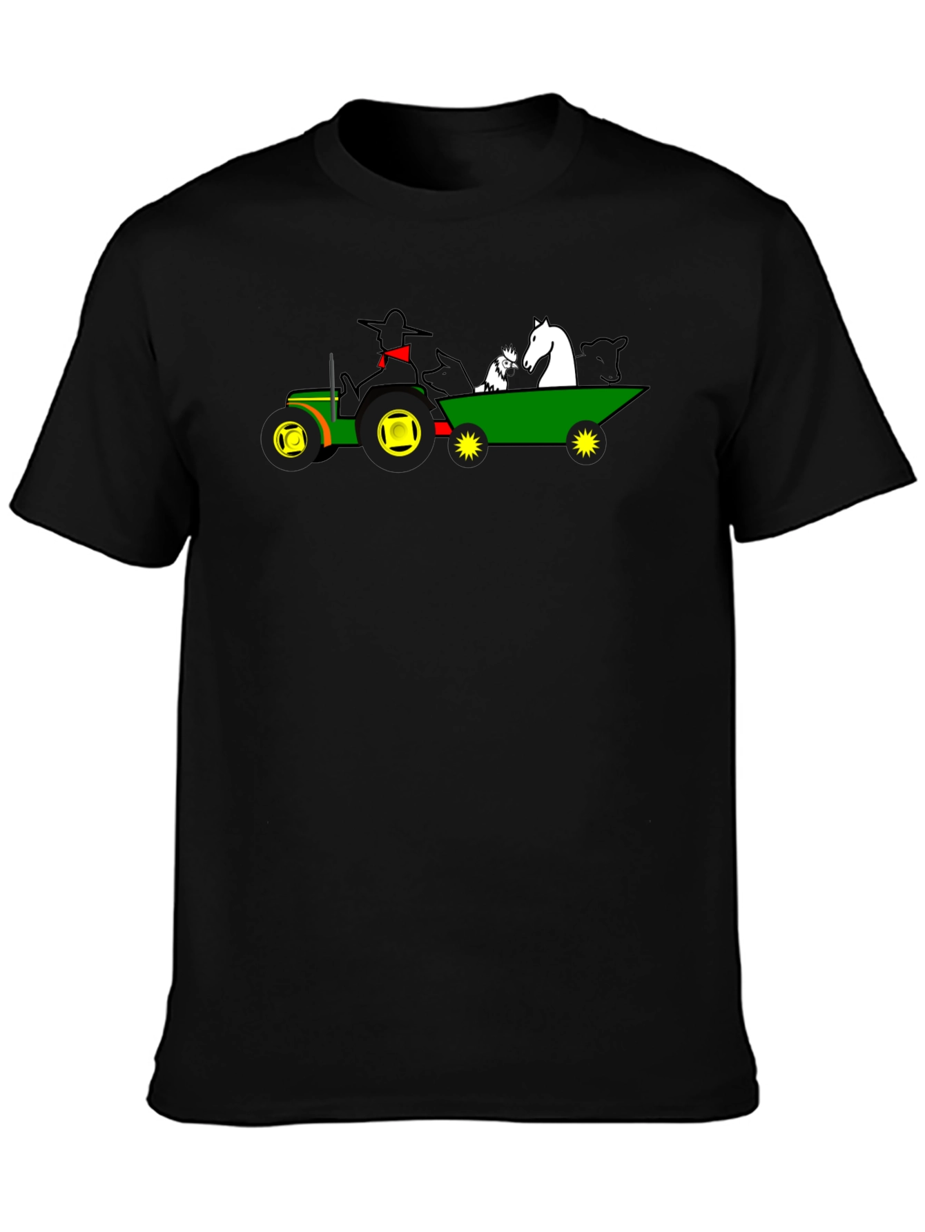 Camiseta Negra con Diseño de Tractor y Animales
