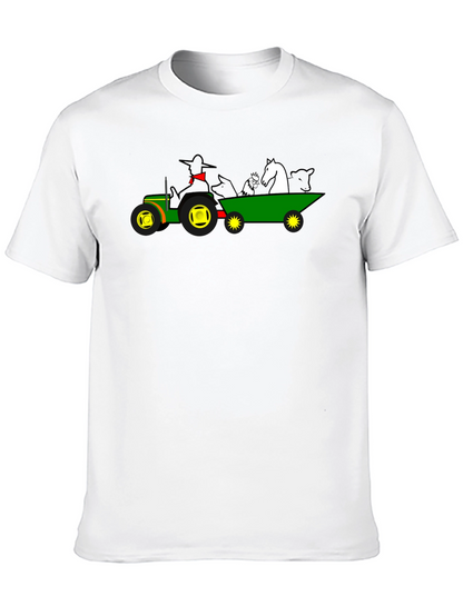 Camiseta Negra con Diseño de Tractor y Animales