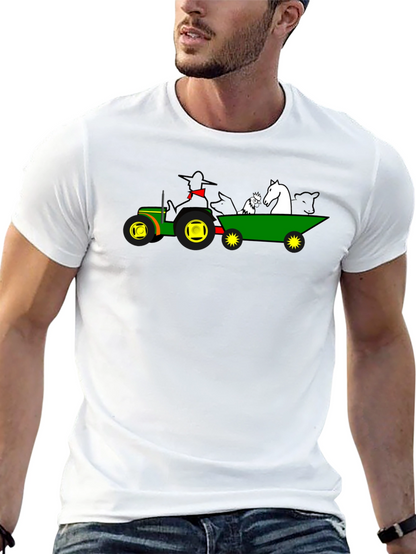 Camiseta Negra con Diseño de Tractor y Animales