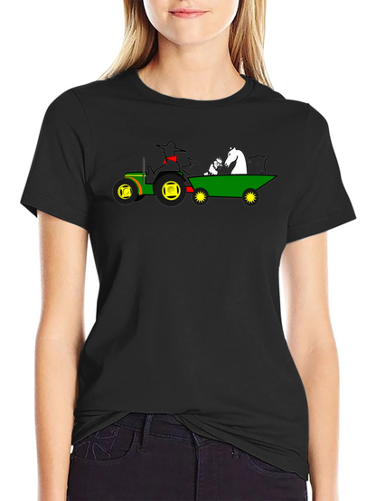 Camiseta Negra con Diseño de Tractor y Animales