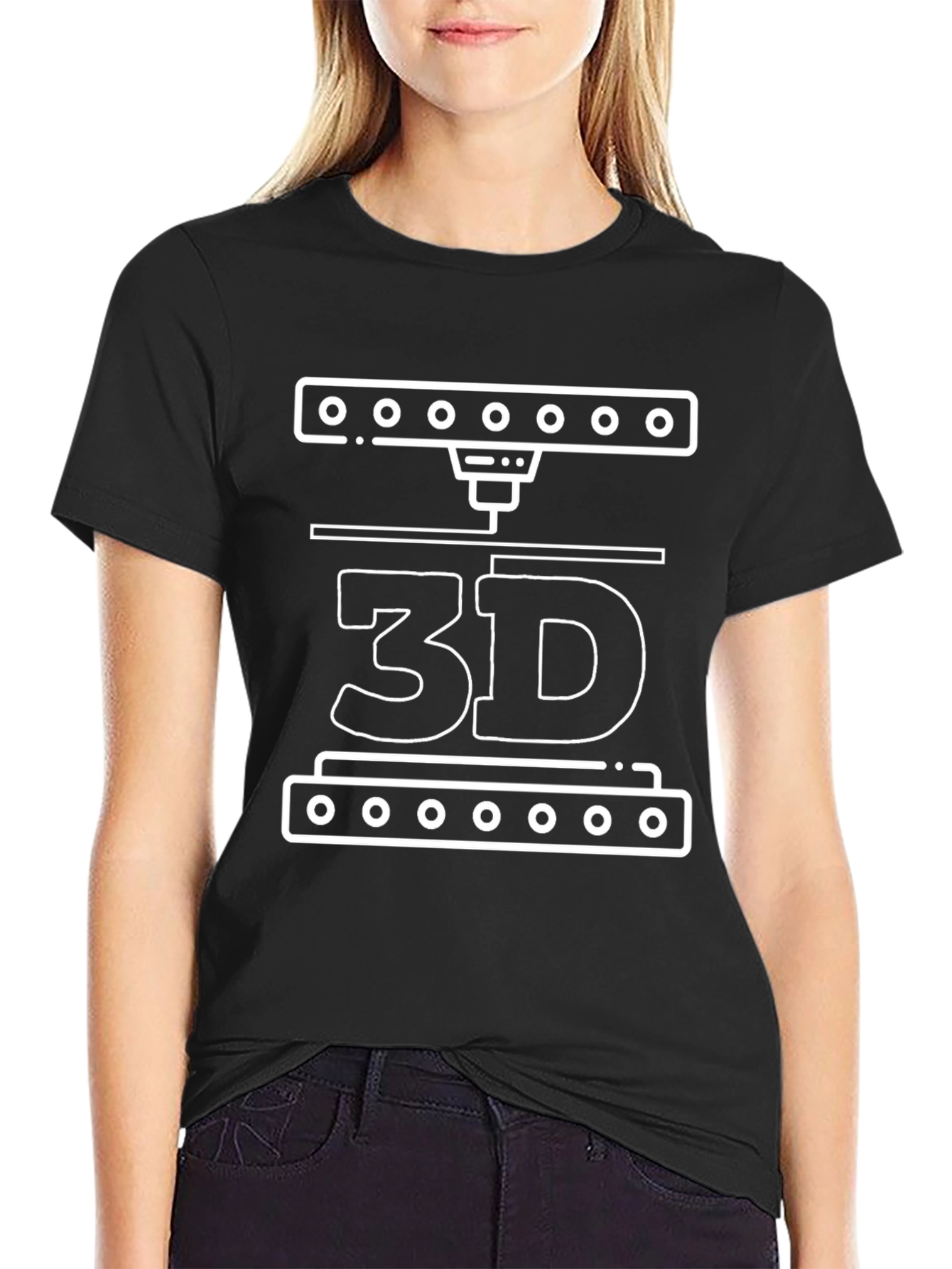 Camiseta Negra con Diseño de Impresión 3D