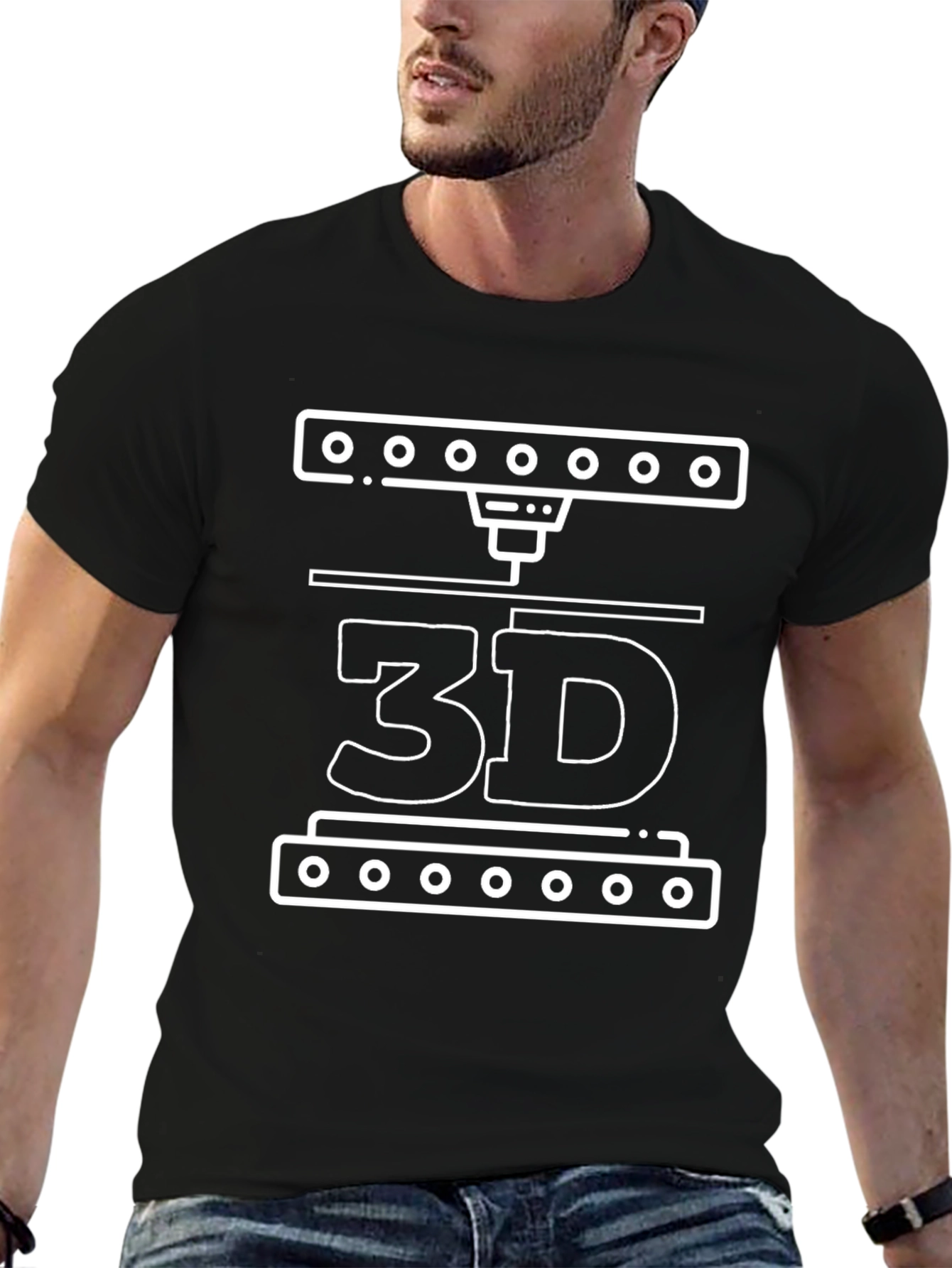 Camiseta Negra con Diseño de Impresión 3D