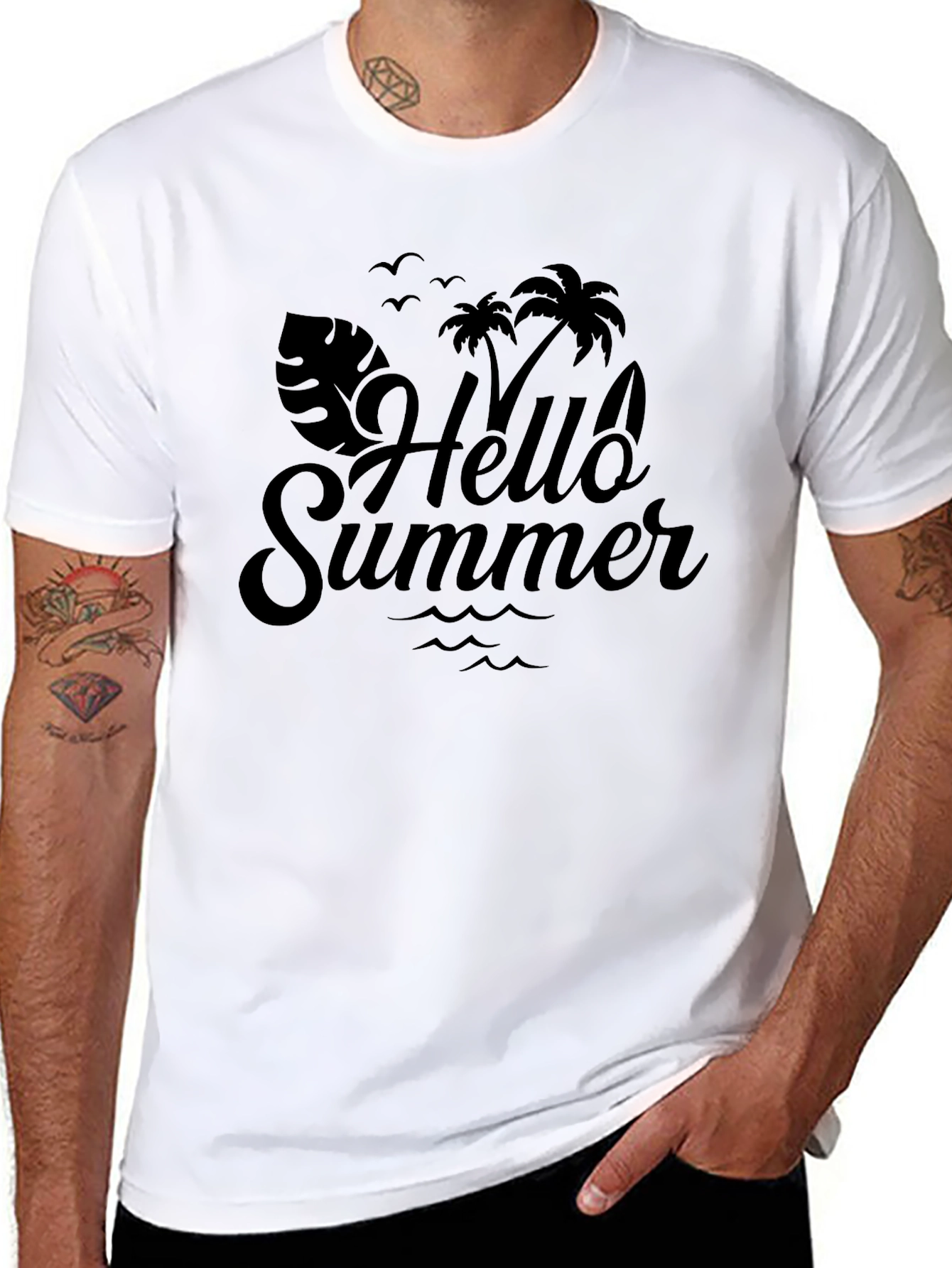 Camiseta Negra Hello Summer Estilo Vacacional