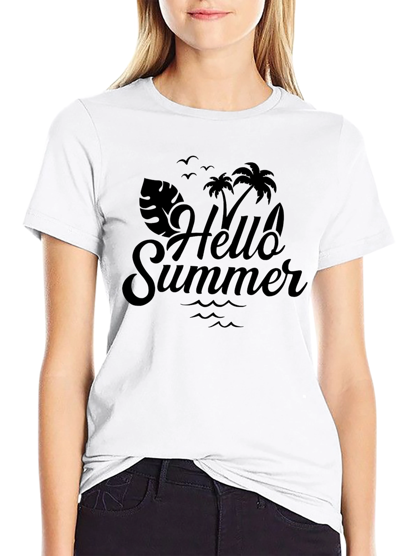 Camiseta Negra Hello Summer Estilo Vacacional