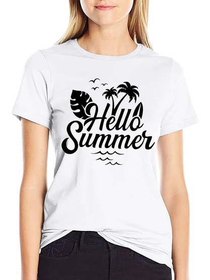 Camiseta Negra Hello Summer Estilo Vacacional