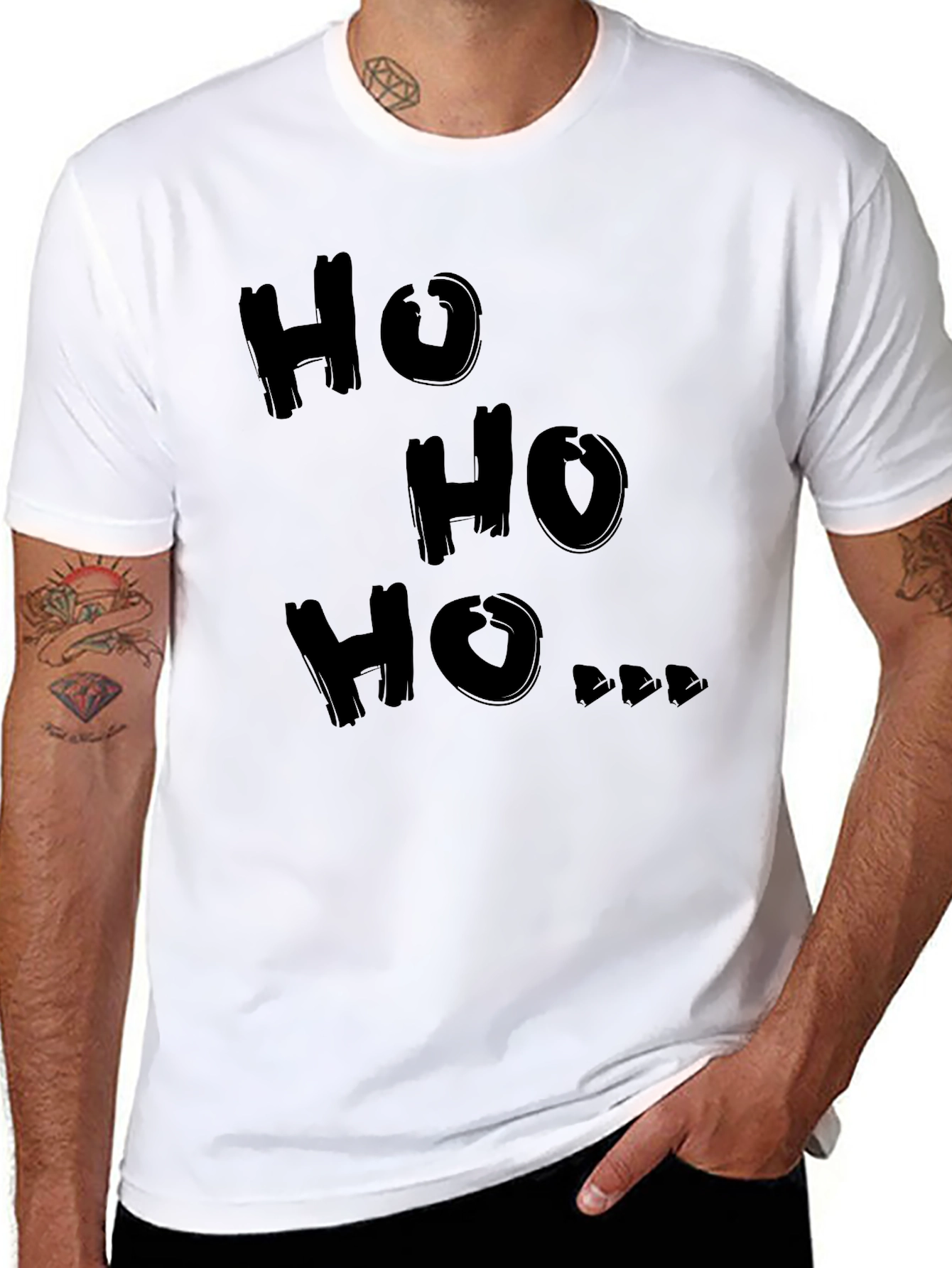 Camiseta Negra Ho Ho Ho Navideña para Hombre