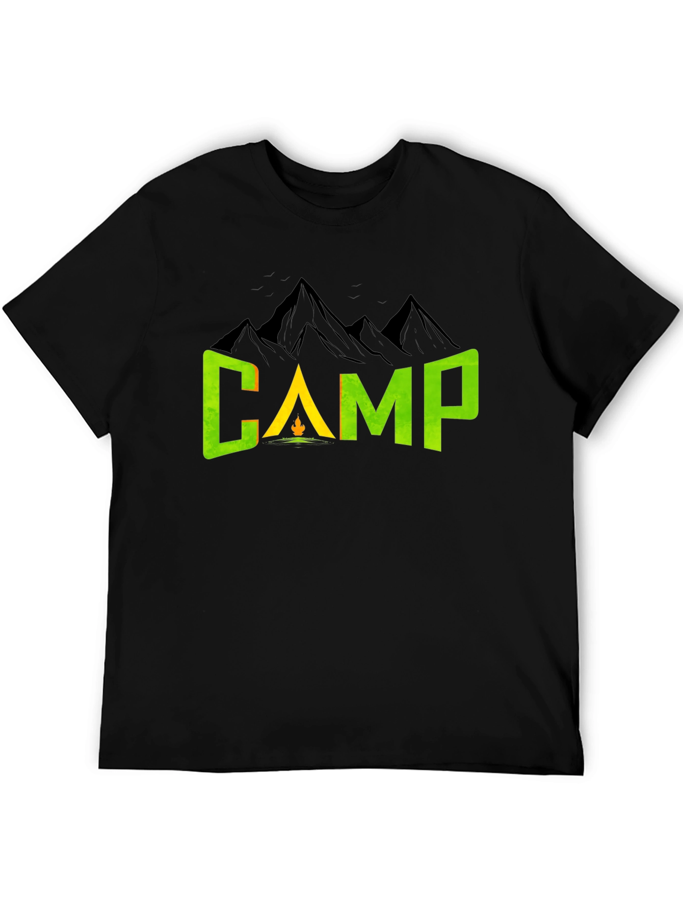 Camiseta Negra con Diseño de Camping