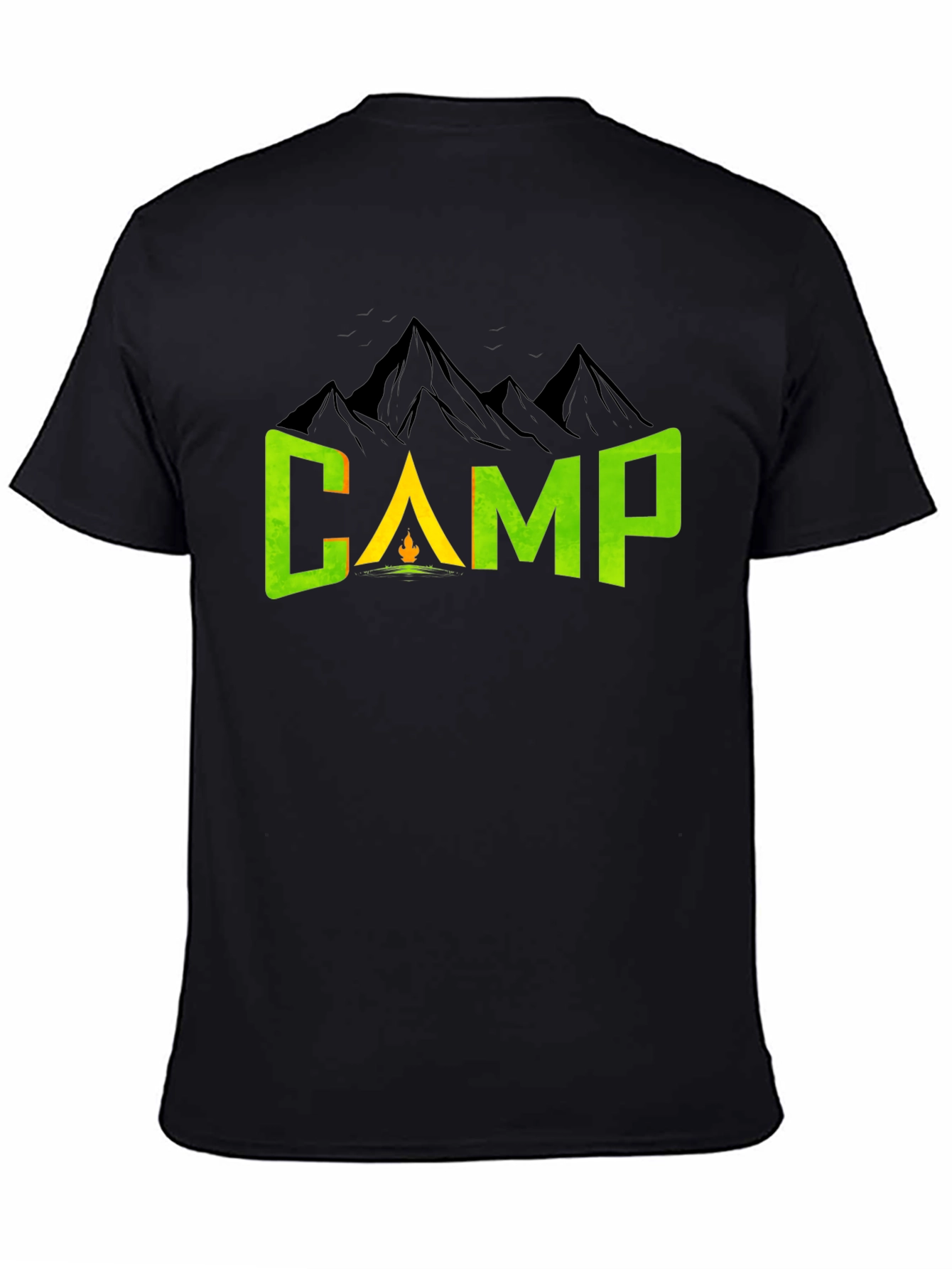 Camiseta Negra con Diseño de Camping