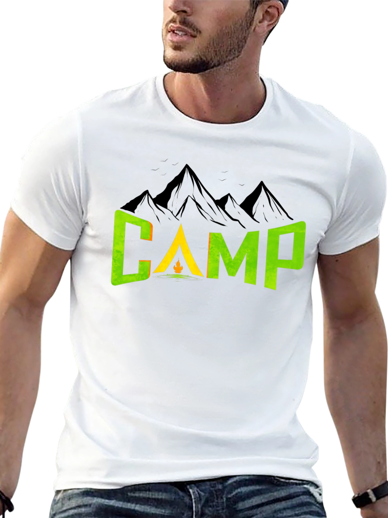 Camiseta Negra con Diseño de Camping