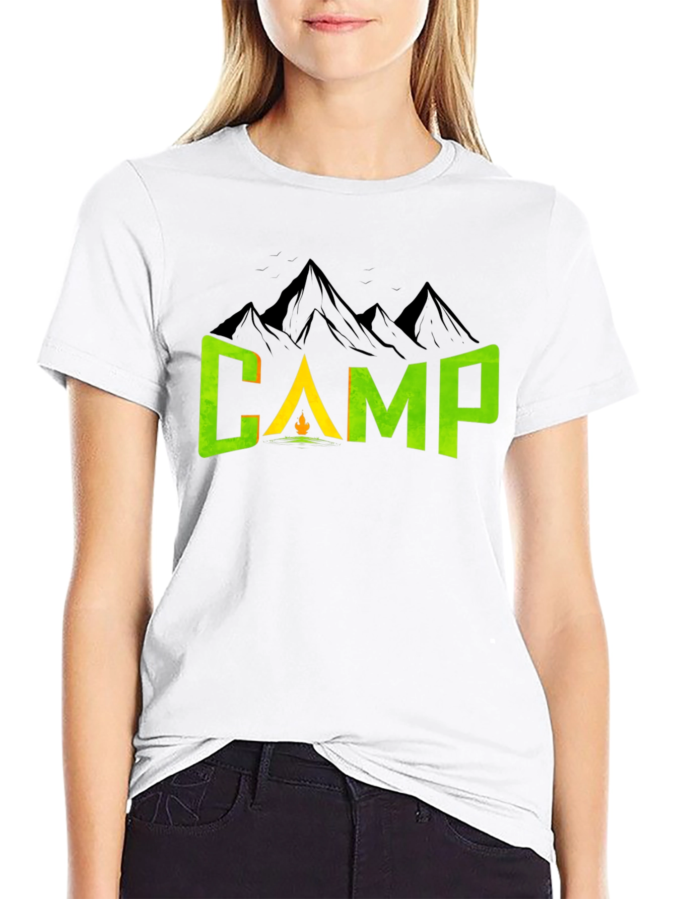 Camiseta Negra con Diseño de Camping
