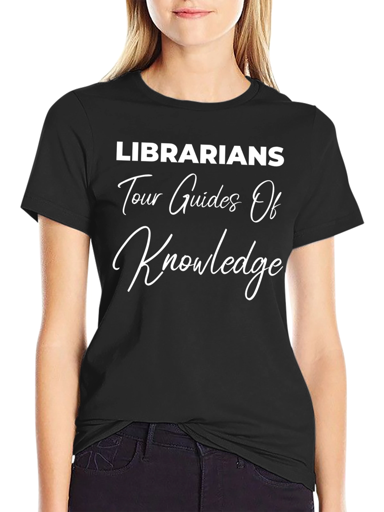 Camiseta Negra: Bibliotecarios Guías del Conocimiento