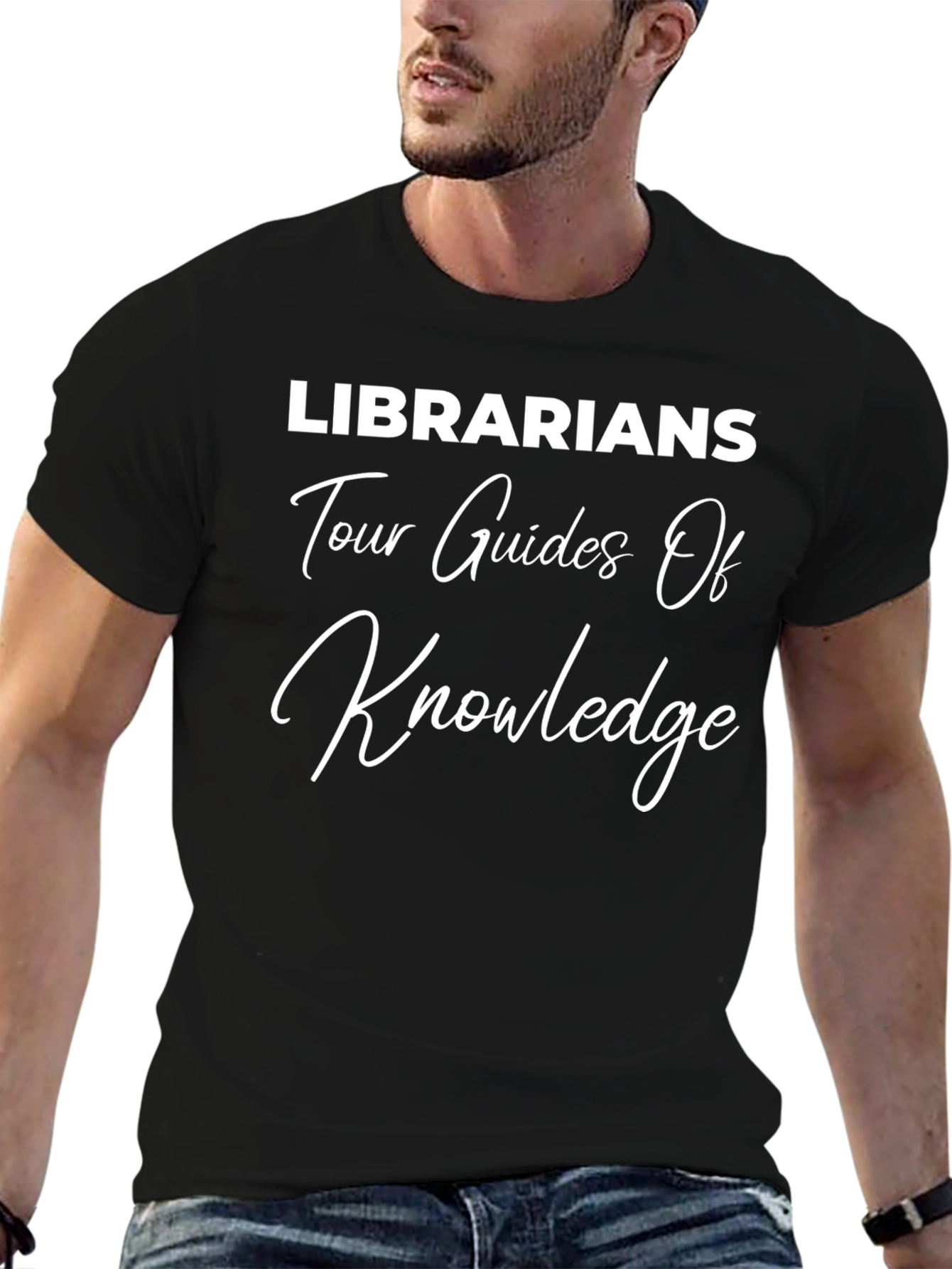 Camiseta Negra: Bibliotecarios Guías del Conocimiento