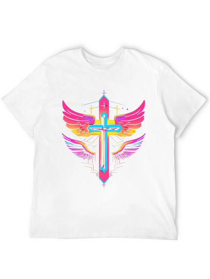 Camiseta Negra con Cruz Alada Neón