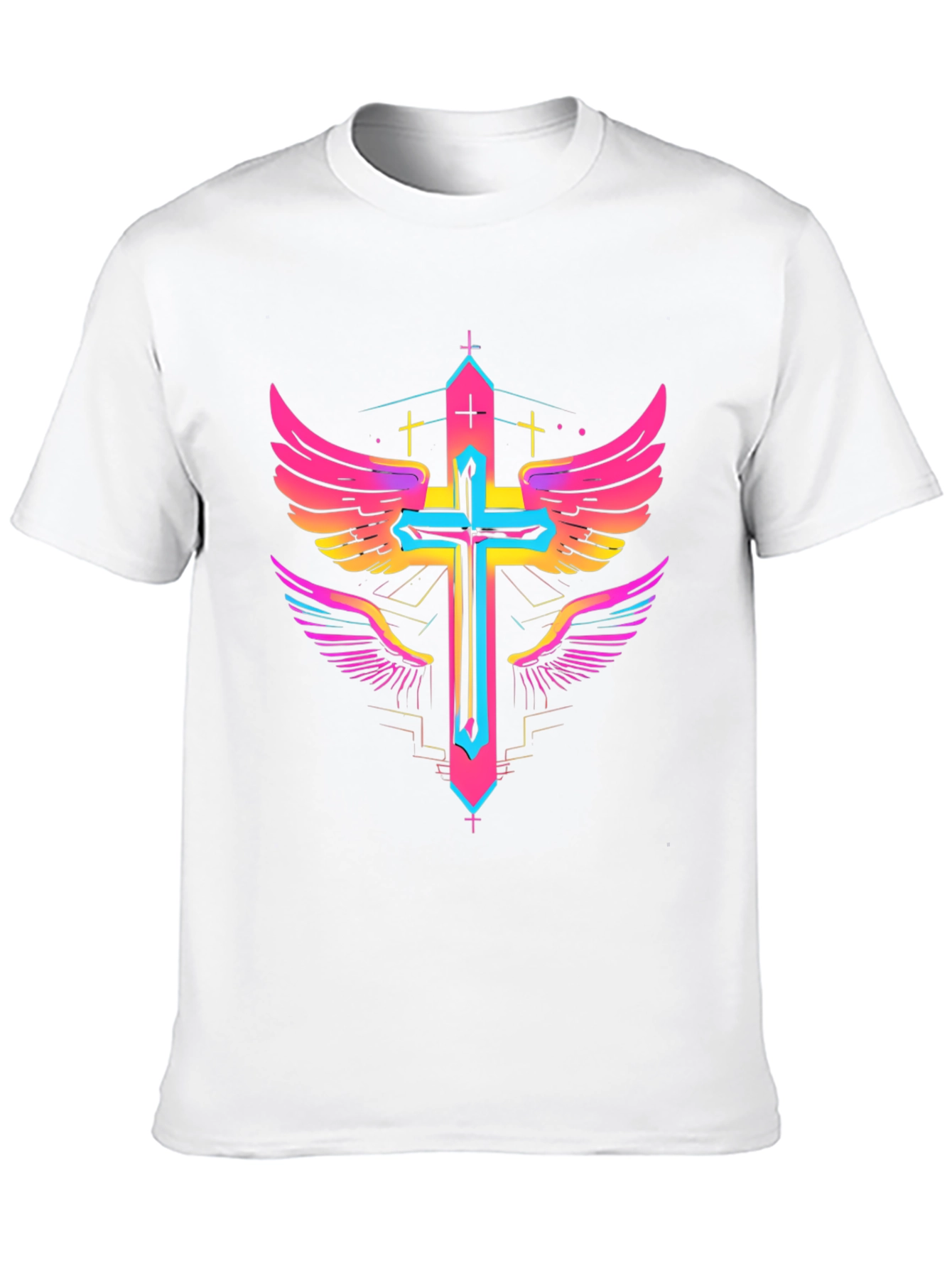 Camiseta Negra con Cruz Alada Neón