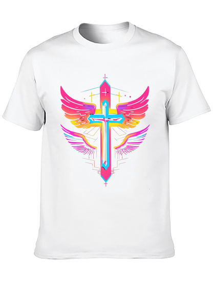 Camiseta Negra con Cruz Alada Neón