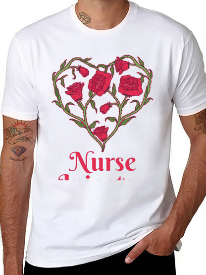 Camiseta Negra Corazón Floral Enfermera