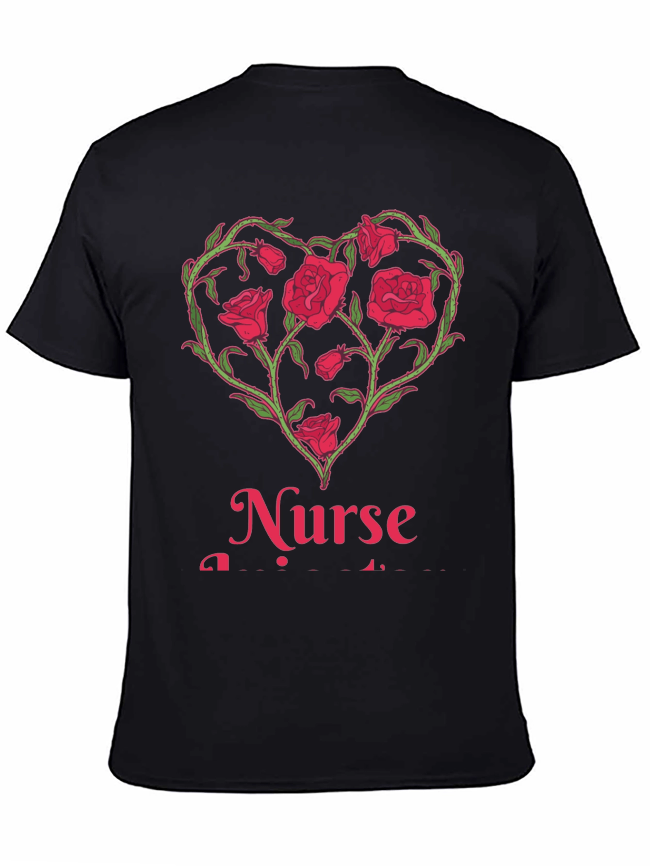 Camiseta Negra Corazón Floral Enfermera