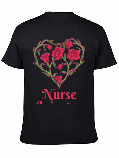 Camiseta Negra Corazón Floral Enfermera
