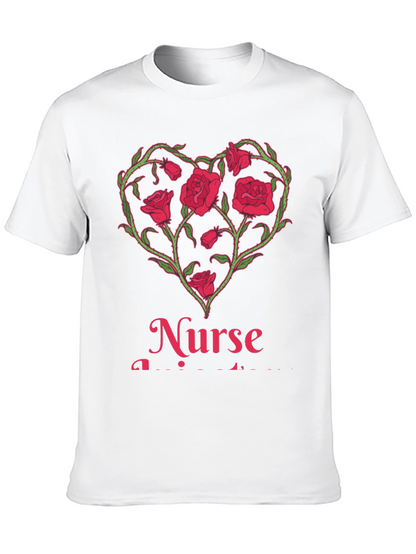 Camiseta Negra Corazón Floral Enfermera