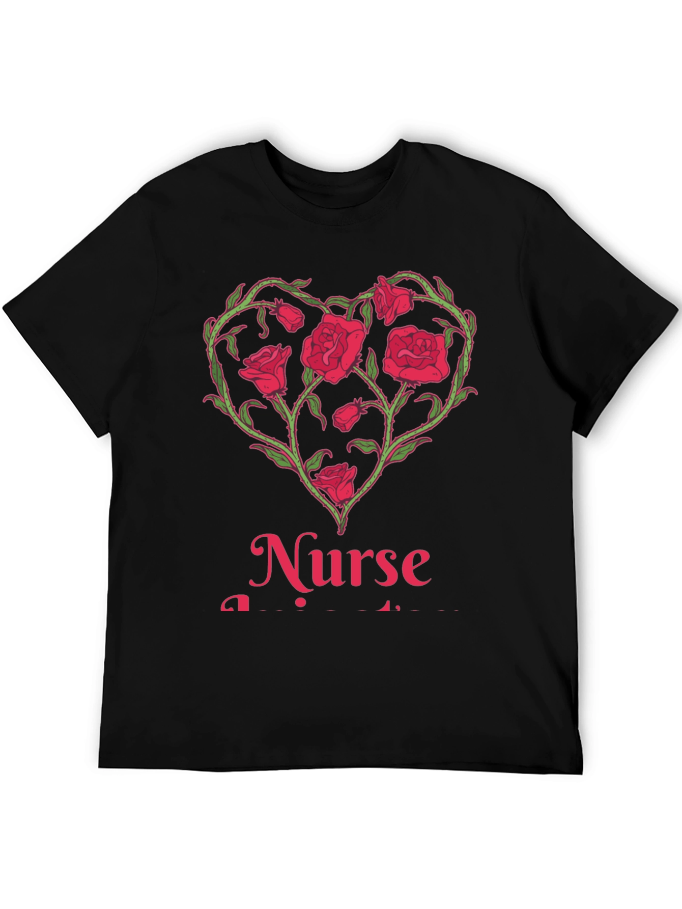 Camiseta Negra Corazón Floral Enfermera