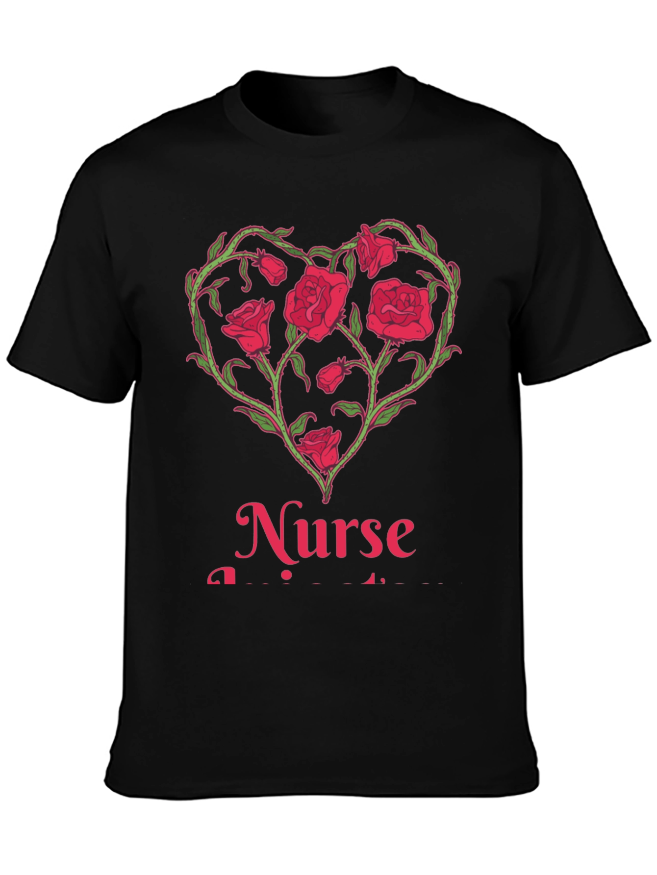 Camiseta Negra Corazón Floral Enfermera