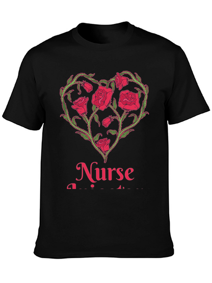 Camiseta Negra Corazón Floral Enfermera