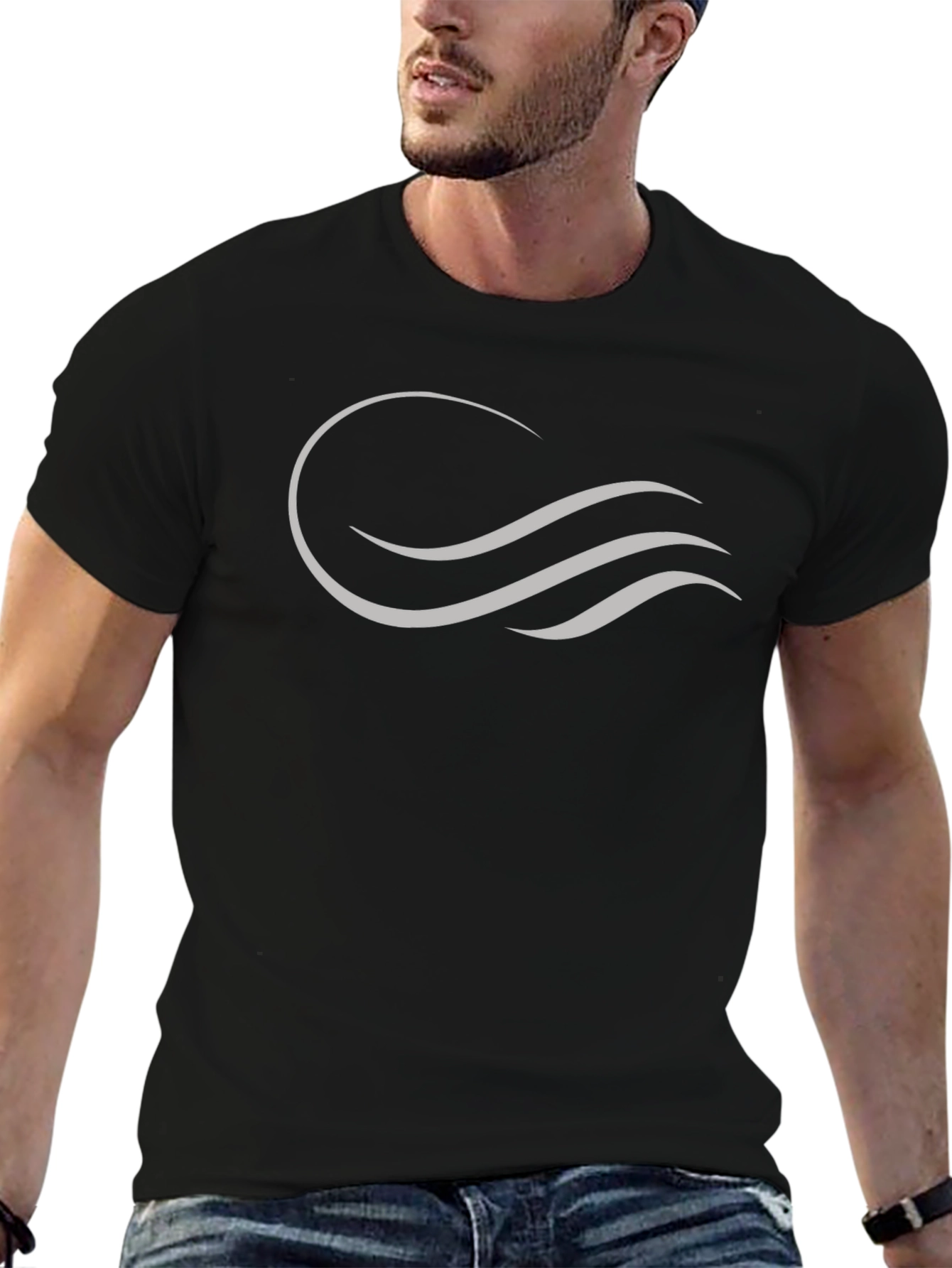 Camiseta Negra con Diseño Ondas Abstractas