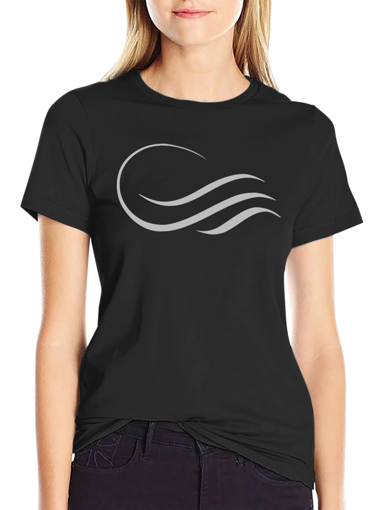 Camiseta Negra con Diseño Ondas Abstractas